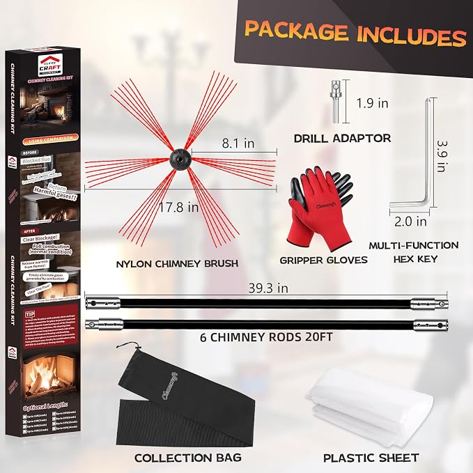 20 Feet Chimney Sweep Kit, Chimney Cleaning Kit - Image 2