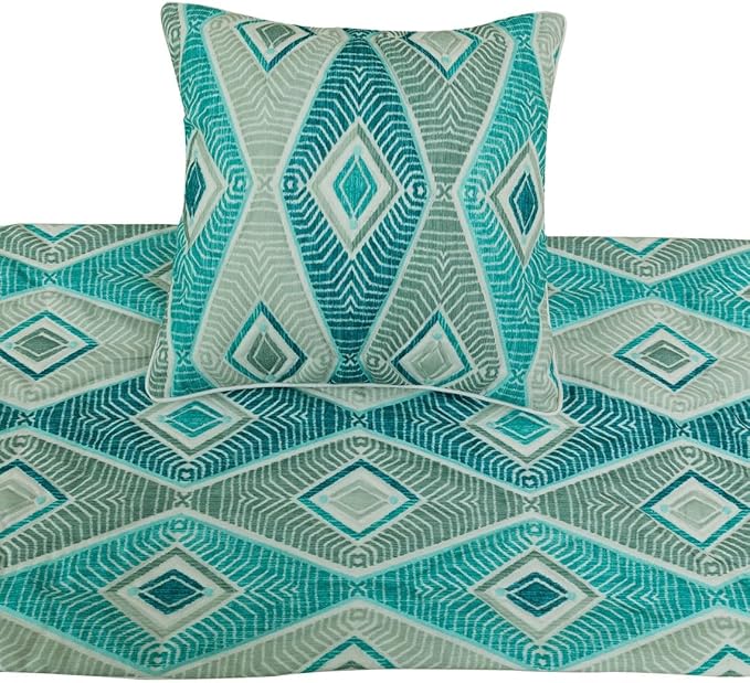 The HomeCentric King/Queen/Twin Blue, Ivory & Grey Decorative Full 68"x18" Bed Runner with 2 Pillow Cover, Quilted & Printed Bed Scarf on Cotton Fabric - Tallulah
