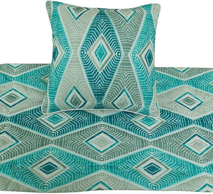 The HomeCentric King/Queen/Twin Blue, Ivory & Grey Decorative Full 68"x18" Bed Runner with 2 Pillow Cover, Quilted & Printed Bed Scarf on Cotton Fabric - Tallulah