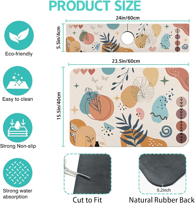 Dish Drying Mat for Kitchen Counter Matt, Super Absorbent Non-slip Rubber Backed - Image 2