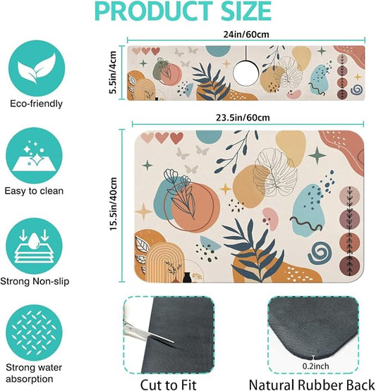 Dish Drying Mat for Kitchen Counter Matt, Super Absorbent Non-slip Rubber Backed - Image 2