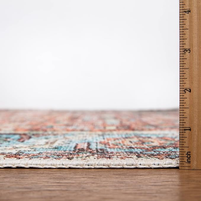 Bloom Rugs Washable Non-Slip 9' x 12' Rug - Orange/Blue Traditional Area Rug for Living Room, Bedroom, Dining Room, and Kitchen - Exact Size: 9' x 12'