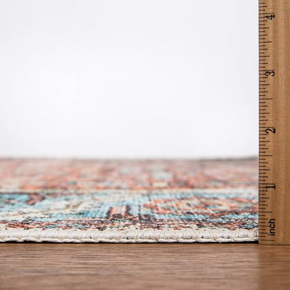 Bloom Rugs Washable Non-Slip 9' x 12' Rug - Orange/Blue Traditional Area Rug for Living Room, Bedroom, Dining Room, and Kitchen - Exact Size: 9' x 12'