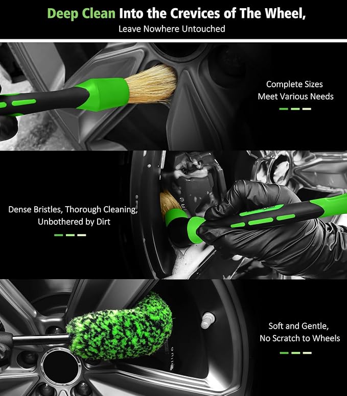 YeewayVeh 8PCS Ultimate Wheel and Tire Brush Kit | 2-Size 360° Bendable Rim - Image 2