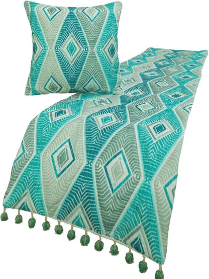 The HomeCentric King/Queen/Twin Blue, Ivory & Grey Decorative Full 68"x18" Bed Runner with 2 Pillow Cover, Quilted & Printed Bed Scarf on Cotton Fabric - Tallulah