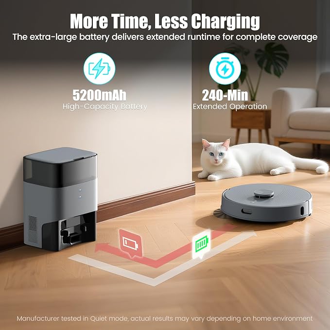 AIRROBO T25+ Robot Vacuum and Mop Combo, 5500Pa Powerful Suction, Self-Emptying - Image 7