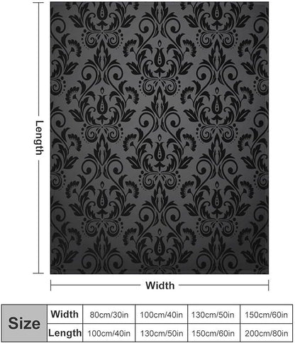 Black Damask Blanket, Antique Victorian Style Gothic Vintage Black Floral Bohemian Exotic Print Blanket for Sofa Bed Decor Fuzzy Blanket Twin, 40"x50"