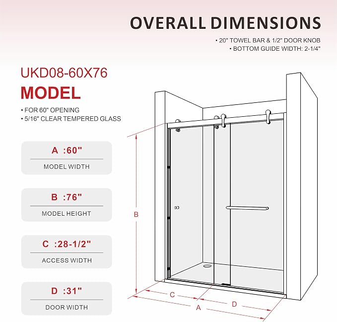 56"-60" W X 76" H Double Sliding Shower Door - Image 2