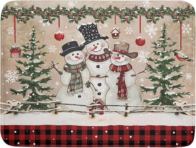 Winter Snowman Dish Drying Mat 18x24 Inch Red Buffalo Plaid Holiday Dish by Giwawa
