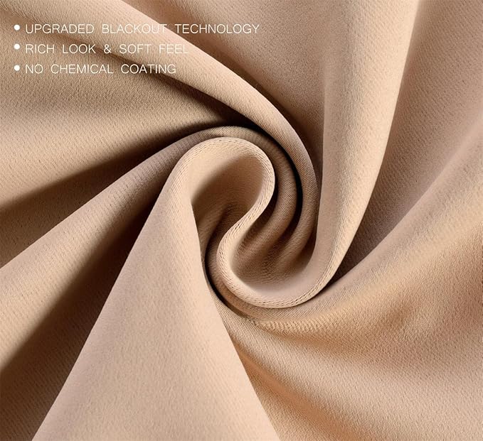 MIUCO Room Darkening Grommet Thermal Insulated Blackout Window Curtains Panels for Gilrs Room Window 1 Pair 52x63 Inch Taupe, Bonus 2 Tie Backs Included
