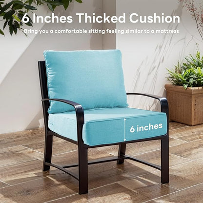 6" Thicker Outdoor Chair Cushion 3 Sets - 24" *24" *6" Waterproof Patio Furniture Cushions with Removable Cover, 28D High Density Sponge Filling Thicken Outdoor Patio Cushions - Turquoise