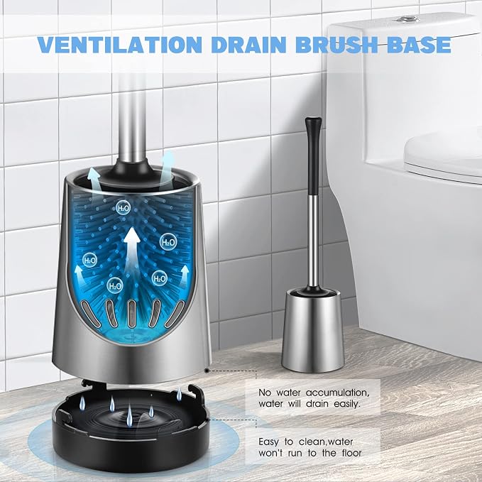 HAMITOR Toilet Bowl Brush Holder Set: 2Pack Silicone Stainless Steel Deep - Image 5
