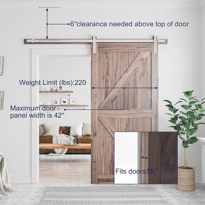SMARTSTANDARD 7 Feet Brushed Nickel Barn Door Hardware Kit-Heavy Duty Sliding - Image 6