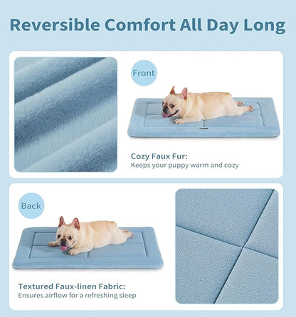 MADE 4 PETS Dog Crate Pad Bed for Medium Large Dogs, Washable & Reversible, Anti-Slip Kennel Mat for Cozy Sleeping, Soft Fluffy Dog Bed for Indoor & Outdoor Use, 35"x23", Blue
