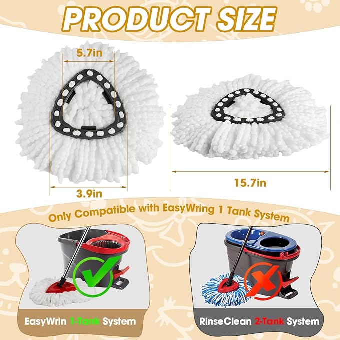 3 Pack Spin Mop Replacement Heads, 100% Microfiber Spin Mop Refills - Image 2