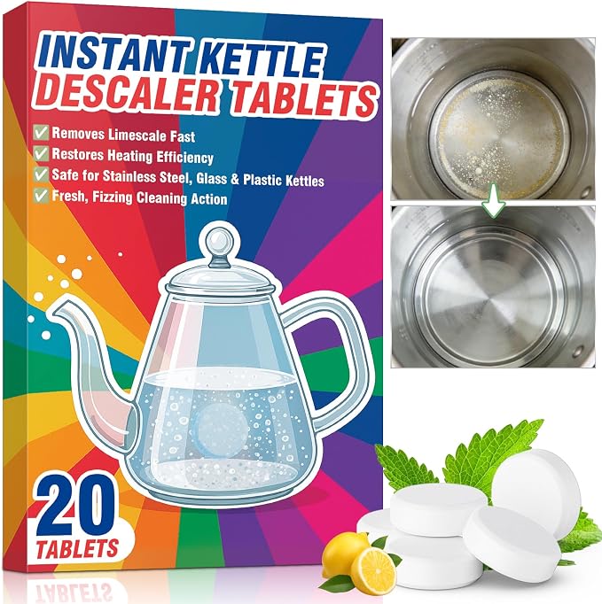 Kettle Descaler Tablet, 20 Packs Water Bottle Cleaning Tablets Removes Hard by Halldeli