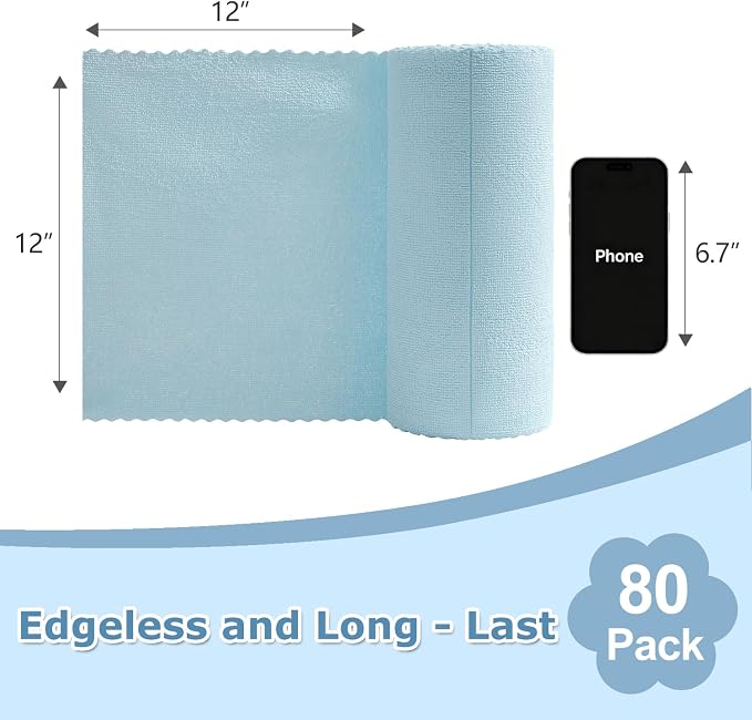 Jessy Home 80 Pack Microfiber Cleaning Cloth Roll Reusable Paper Towels 12"x12" - Image 2
