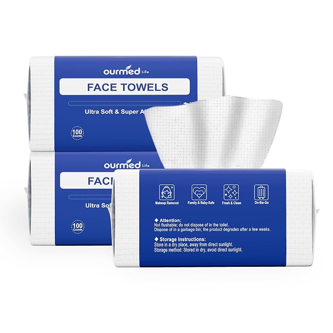 Ourmed Life Disposable Face Towel, Biodegradable Makeup Remover Wipes by ourmedlife