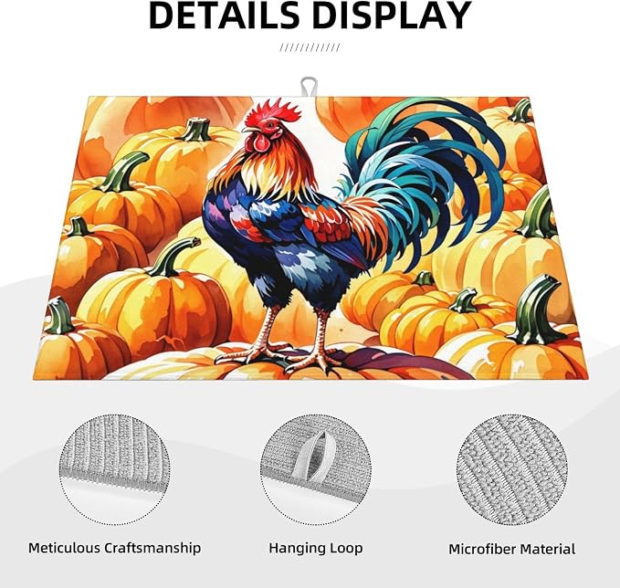Rooster Pumpkin Dish Drying Mat Highly Absorbent Double-Sided Microfiber - Image 5