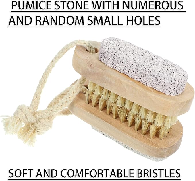 2 Pcs 2-in-1 Pumice Stone and Brush, Wooden Cleaning Fingernail Scrub Brush - Image 3