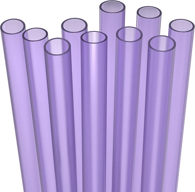 10 EXTRA WIDE Long Reusable Purple Hard Plastic Drinking Straws + Cleaning Brush by Fiesta+First