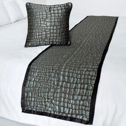 The HomeCentric King/Queen/Twin Blue & Grey Designer Queen 74"x18" Bed Runner Without Pillow Cover, Animal Mystery Bed Scarf on Silk Fabric - Animal Mystery