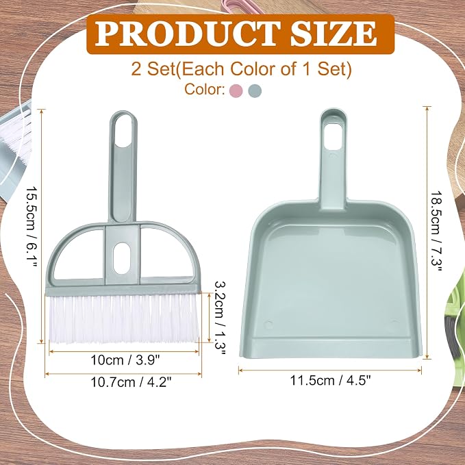 uxcell 2 Pcs Mini Dustpan and Brush Set, Small Broom and Dustpan Set - Image 2