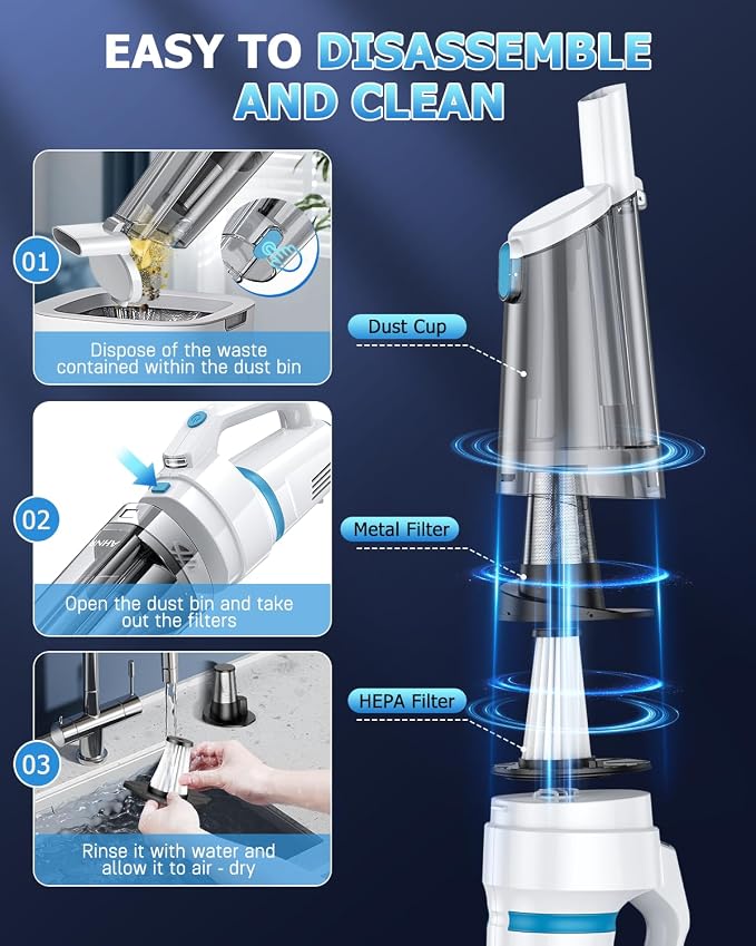 AHNR Handheld Vacuum Cordless, 16000PA Powerful Suction Hand Held Vacuum Dust - Image 8