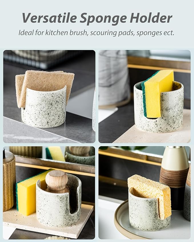 Kitchen Sink Sponge Holder, Dish Sponge Rack Ceramic Brush Holder Farmhouse - Image 5