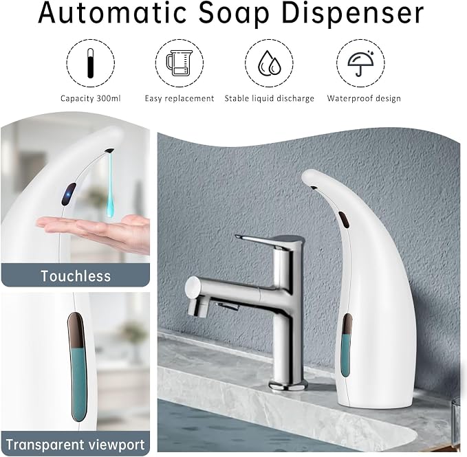 Automatic Liquid Soap Dispenser, 300ML Touchless 4 Gear Adjustable, Countertop - Image 2