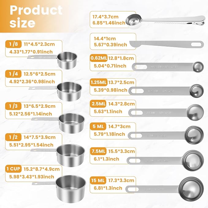 13PCS Measuring Cups and Spoons Set Stainless Steel Measuring Spoons and Cups - Image 9