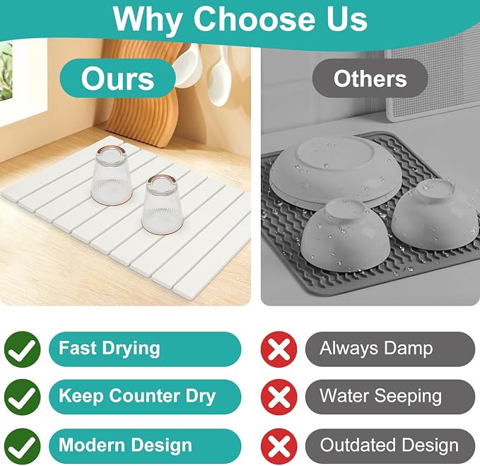 3 Pcs Large Stone Dish Drying Mat - Image 9