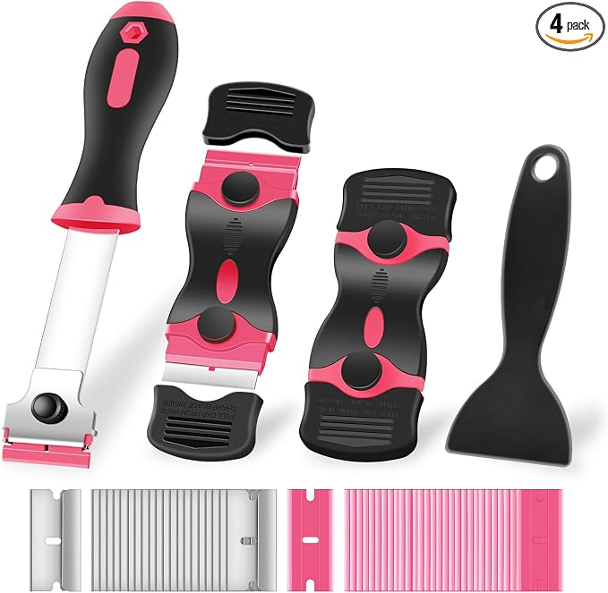 4 Pack Razor Blade Scraper, Premium Cleaning Scraper Tool by NECAMOCU