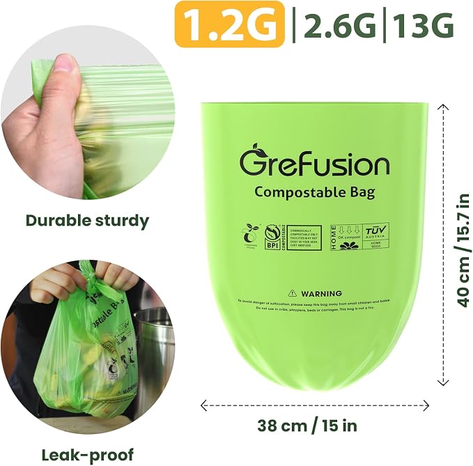 GreFusion Compostable Bags for Kitchen Compost Bin, 1.2 Gallon, Certified by - Image 3