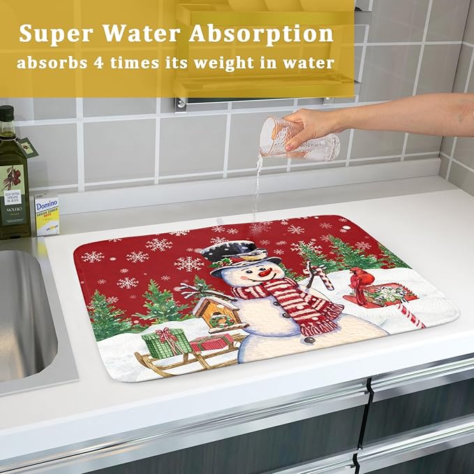 Winter Snowman Dish Drying Mat Red Bird Microfiber Dish Pad 18x24 Inch - Image 7