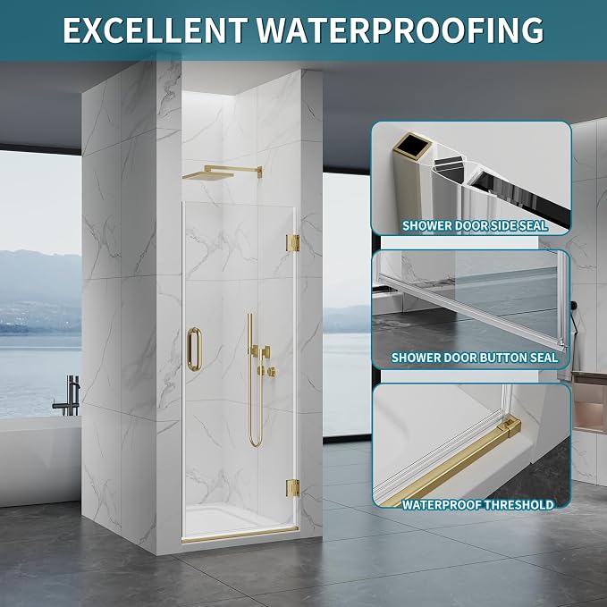 Framelss Hinged Shower Door, 3/8" Tempered Glass - Image 6