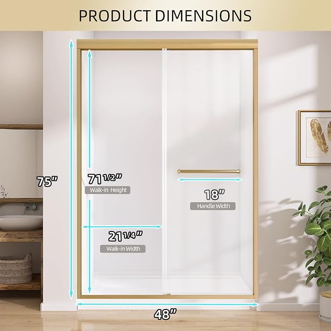 GETPRO Shower Door 44-48 in. W x 75 in. H Semi-Frameless Double Sliding Glass - Image 9