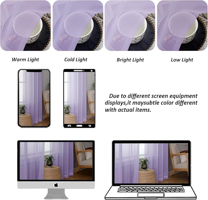 Chyhomenyc Lilac Sheer Curtains 78 Inches Long 2 Panels Set - Image 3