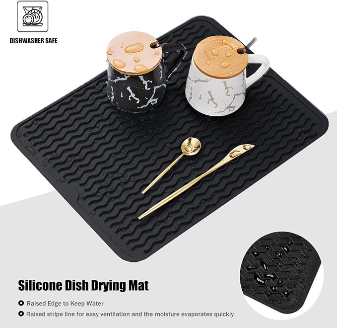 Silicone Dish Drying Mat, Non-Slip Easy Clean Sink Mat Large Heat-resistant - Image 3