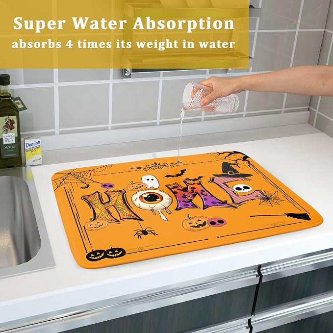 Orange Dish Drying Mat for Kitchen Counter Large Absorbent Resistant Drainer - Image 7