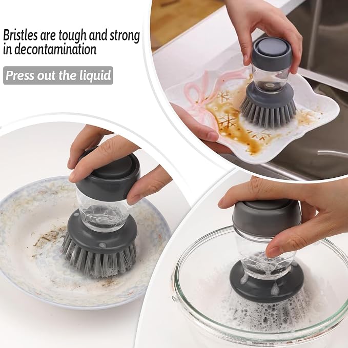 Kitchen Brush with Holder and Soap Dispensing Palm Brush Storage Set - Image 4