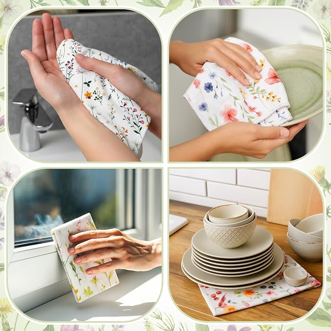 6 Pack Reusable Cleaning Cloths Washable Cotton Kitchen Dish Towels - Image 6