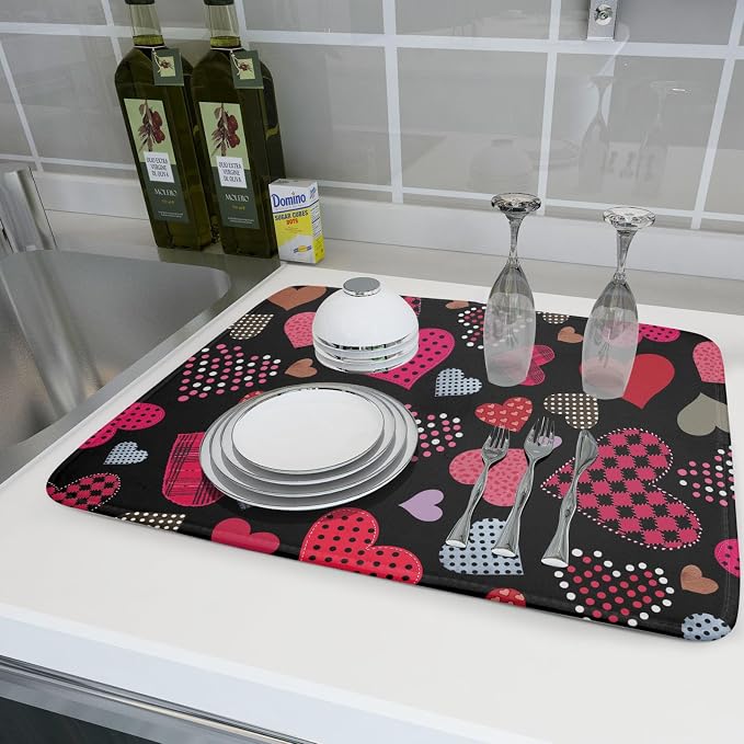 Happy Valentine's Day Black Dish Drying Mat - Image 6