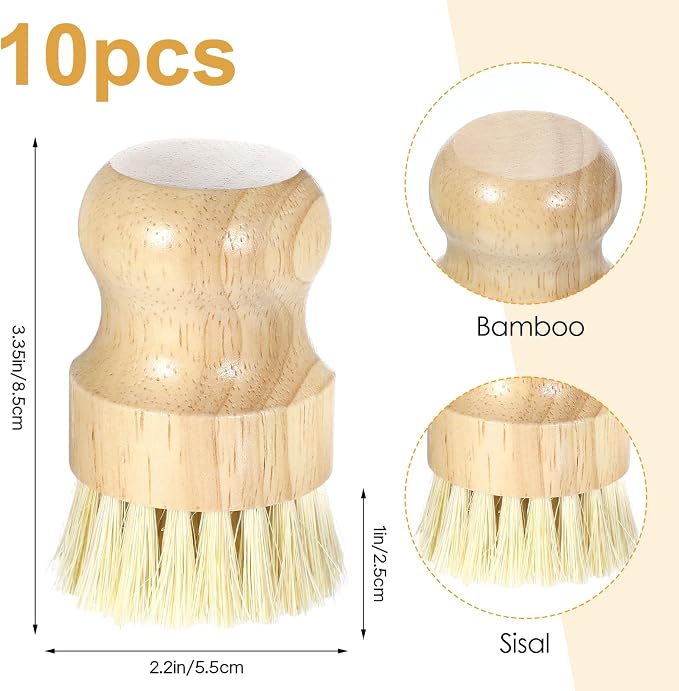 10 Pack Bamboo Dish Brush Set, Natural Dish Scrub Brush - Image 2