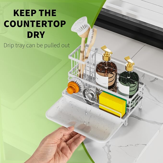 Cisily Kitchen Sink Caddy Organizer, Sponge Holder, Detergent Brush Holder - Image 3
