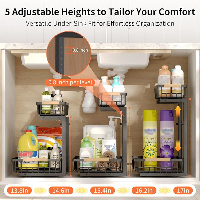 Under Sink Organizer, 2 Pack Under Sink Organizers and Storage, 2-Tier Pull Out - Image 4