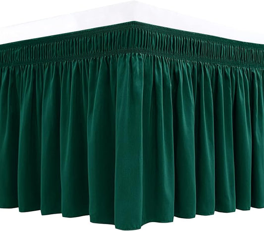 Biscaynebay Wrap Around Bed Skirts for King & Cal King Beds 15" Drop, Christmas Hunter Green Adjustable Elastic Dust Ruffles Easy Fit Wrinkle & Fade Resistant Silky Luxurious Fabric Machine Washable