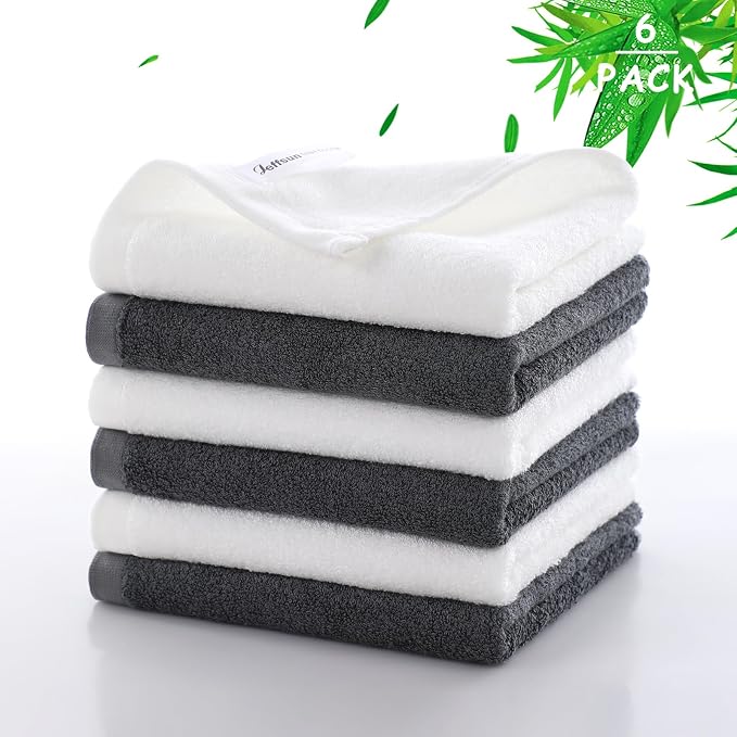 Wash Cloths 6 Pack, Reusable Makeup Remover Towel, 13x13 inch Large Washcloths by Jeffsun