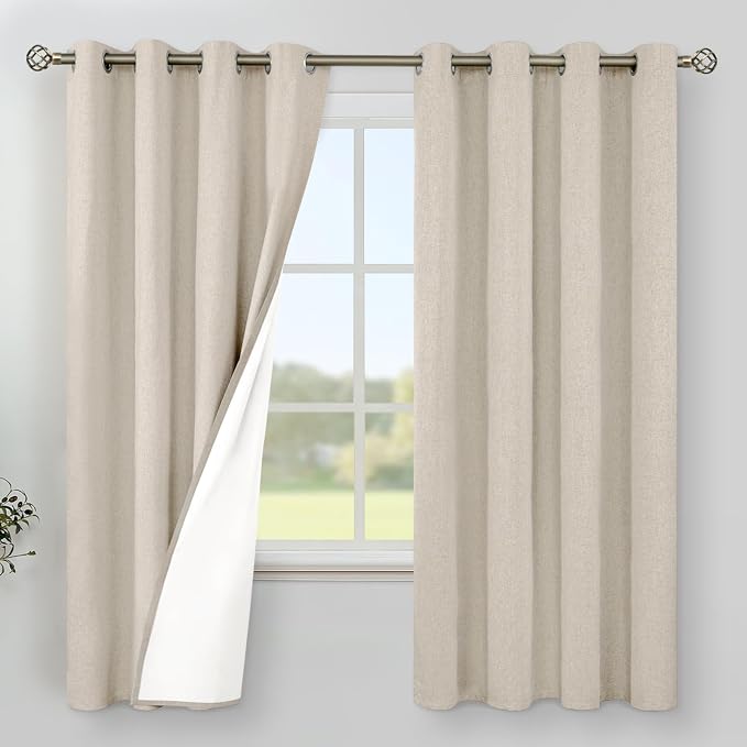 YoungsTex Oatmeal Linen 100% Blackout Curtains 63 Inch Length by YoungsTex