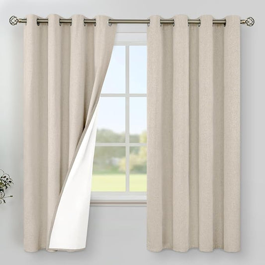 YoungsTex Oatmeal Linen 100% Blackout Curtains 63 Inch Length by YoungsTex